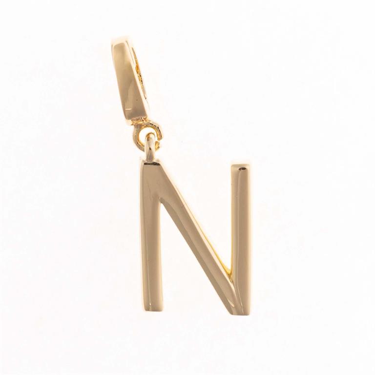 18K gold plated "N" pendant with small loop, designed for easy attachment to Charm Necklace Bar. Sizes available: Small, Large.