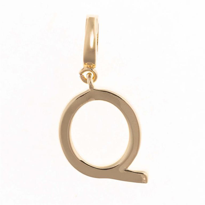 18K gold-plated lowercase "q" pendant with circular loop, available in S, M, and L sizes.