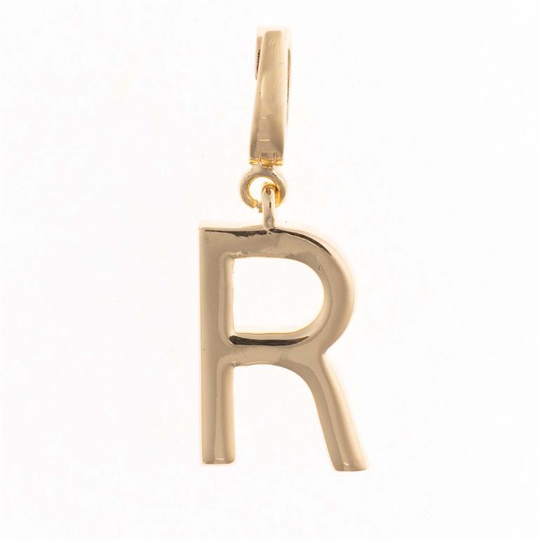 18K gold plated "R" pendant with top loop; available in multiple sizes.