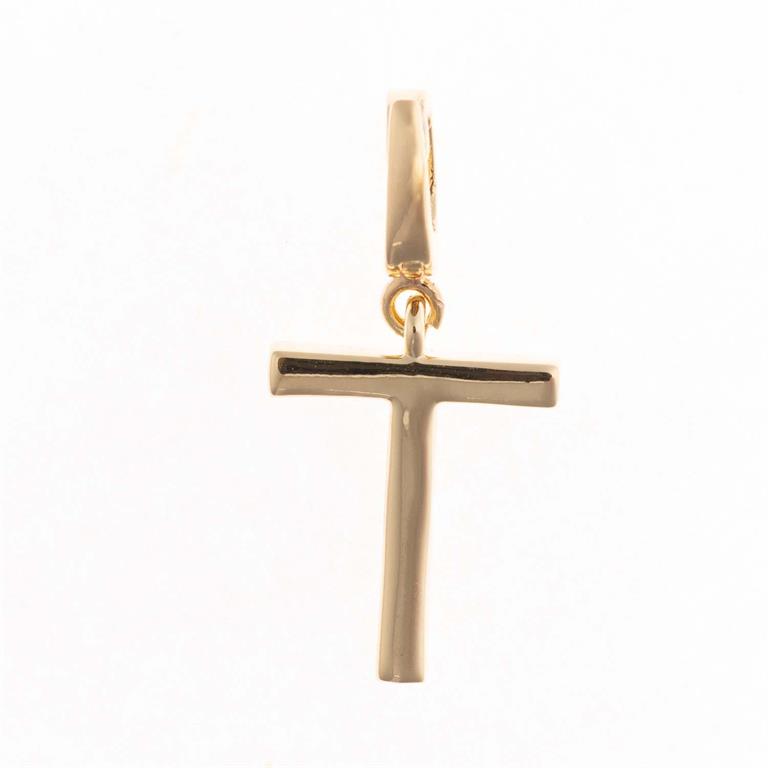 18K gold plated simple cross pendant with circular bail; available in multiple sizes.