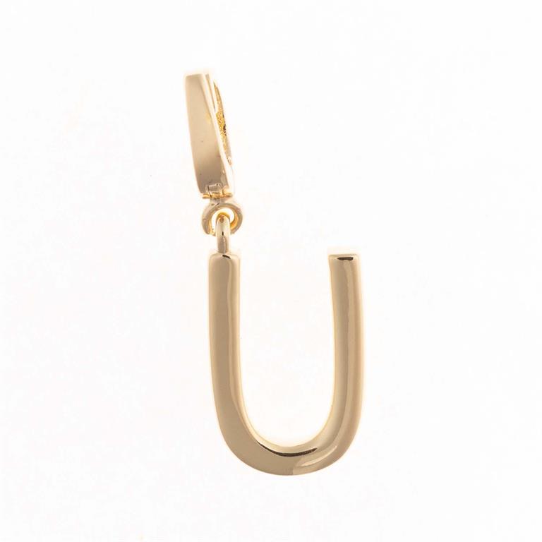 18K gold-plated "U" initial charm with small top loop. Available sizes: S, M, L. Designed for easy clip-on attachment.