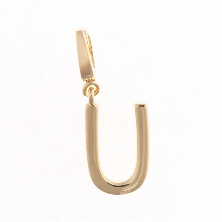 18K gold-plated "U" initial charm with small top loop. Available sizes: S, M, L. Designed for easy clip-on attachment.
