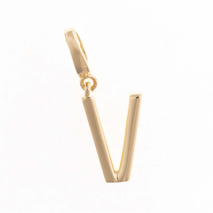 The Sophie Clip-On Charm Necklace Bar has a gold "V" pendant on an 18K gold plated loop; available in multiple sizes.