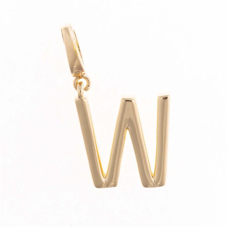 18K gold plated "W" pendant with top loop for easy charm attachment. Available in multiple sizes.