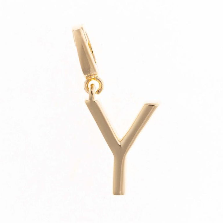 18K gold plated "Y" charm with top loop for clip-on attachment. Sophie Clip-On Charm Necklace Bar. Sizes: Small, Medium, Large.