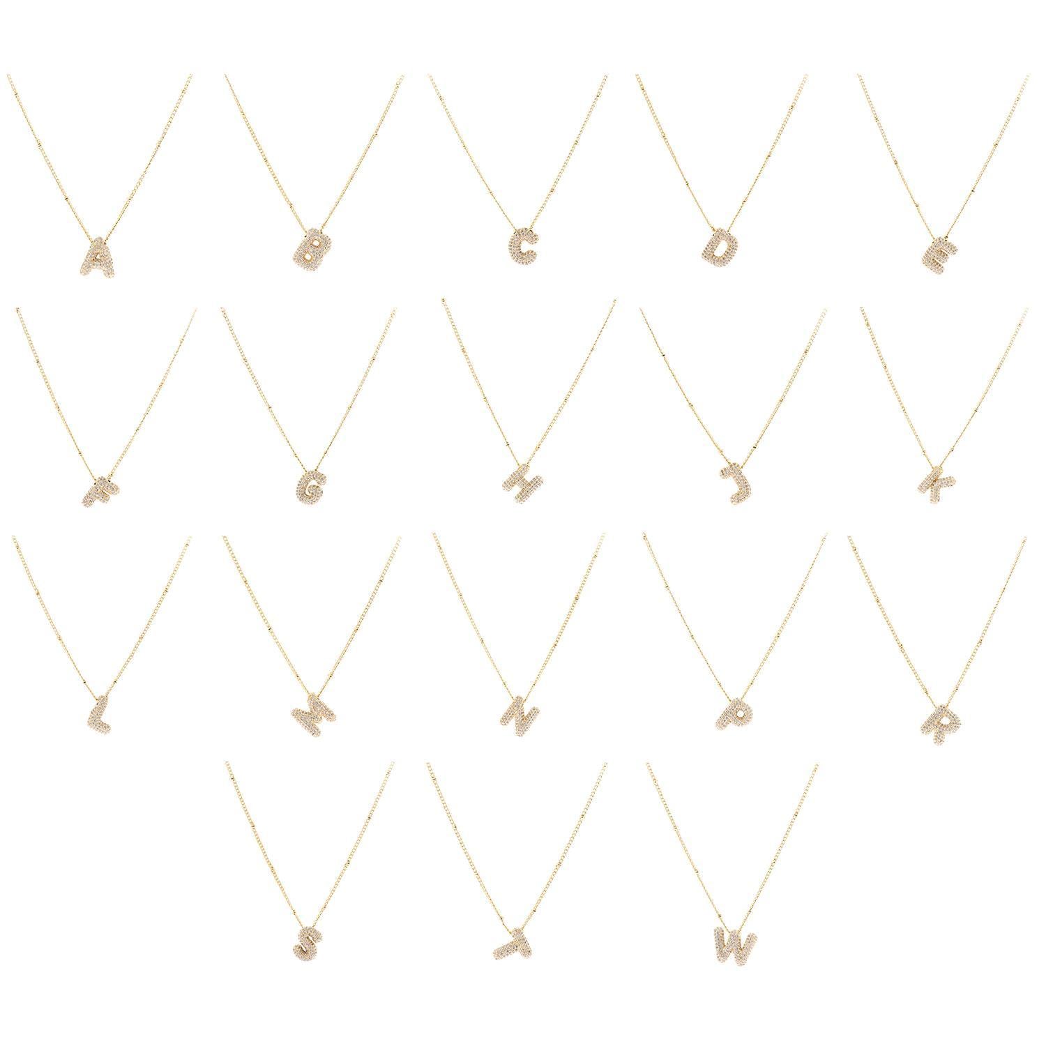 The Chloe Necklace collection offers 18K gold plated initial necklaces with letter pendants from A to W. Available sizes: Adjustable chain length from 16 to 18 inches.