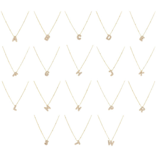 The Chloe Necklace collection offers 18K gold plated initial necklaces with letter pendants from A to W. Available sizes: Adjustable chain length from 16 to 18 inches.