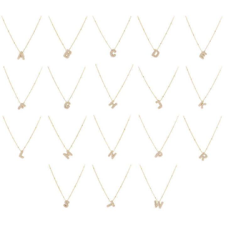 The Chloe Necklace collection offers 18K gold plated initial necklaces with letter pendants from A to W. Available sizes: Adjustable chain length from 16 to 18 inches.