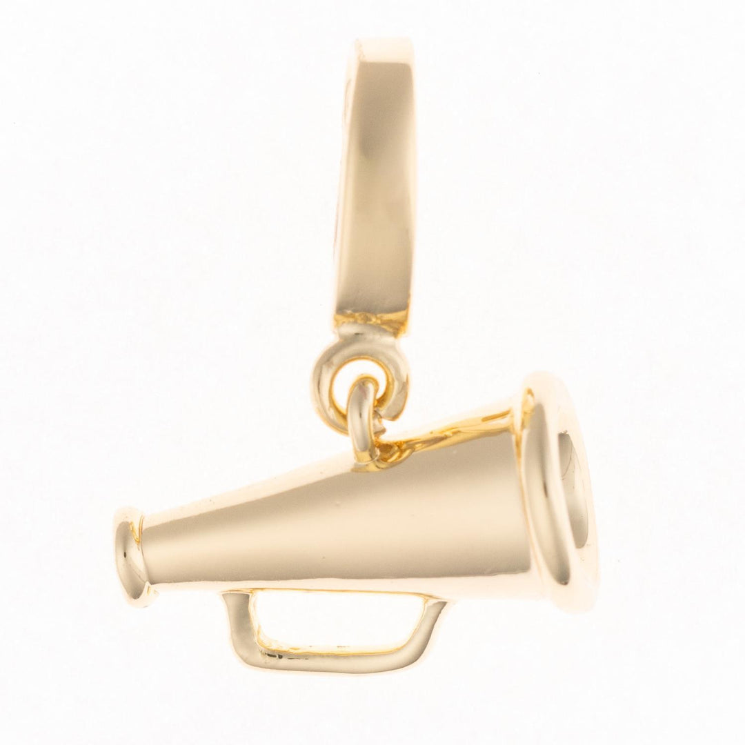 Gold 18K-plated megaphone-shaped charm with handle and loop; compatible with Sophie Clip-On Charm Necklace Bar. Sizes vary.