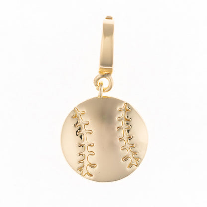 Gold 18K-plated baseball-shaped charm with engraved stitching, top loop; available in multiple sizes.