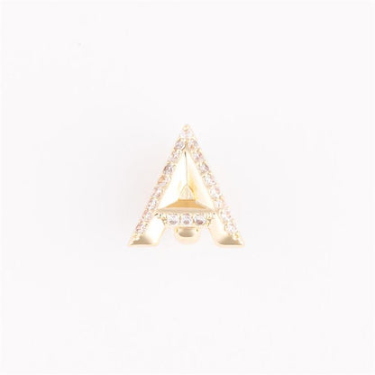 Gold "A" pendant charm with sparkling stones, available in small, medium, and large sizes for bracelet customization.