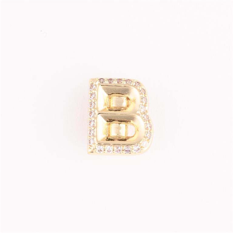 Gold letter "B" charm outlined with clear stones, for Camryn Bracelet Charm Bar. Sizes available: small, medium, large.