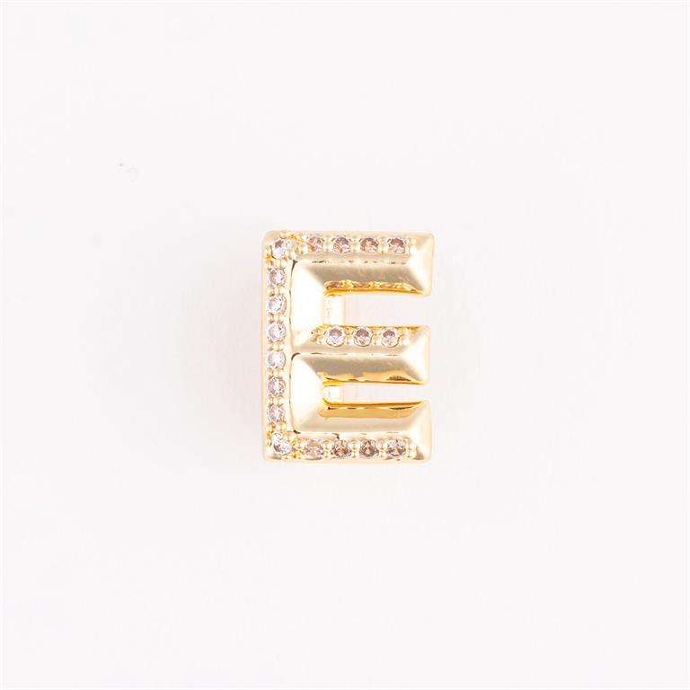 Gold letter "E" charm with clear gemstones for the Camryn Bracelet Charm Bar. Sizes available: small, medium, large.