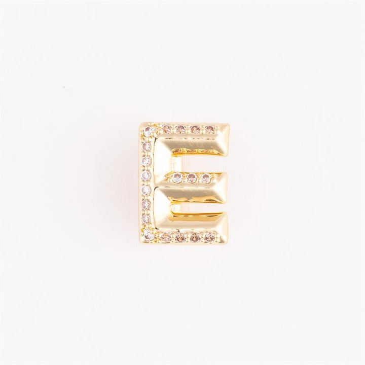 Gold letter "E" charm with clear gemstones for the Camryn Bracelet Charm Bar. Sizes available: small, medium, large.