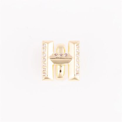 Gold letter "H" charm with clear crystals on vertical bars. Available in multiple sizes for bracelet personalization.