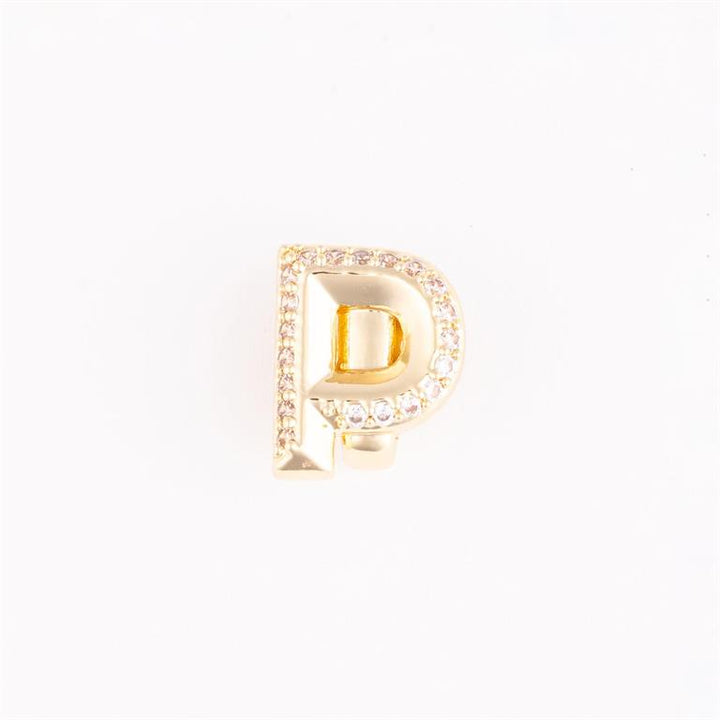 Gold "P" pendant with clear gemstones on edges for Camryn Bracelet Charm Bar. Available in S, M, and L.