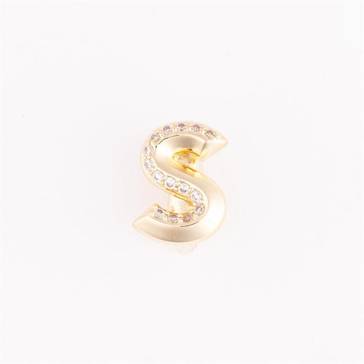 Gold "S" pin with clear rhinestones on upper curve; available in small, medium, and large sizes.