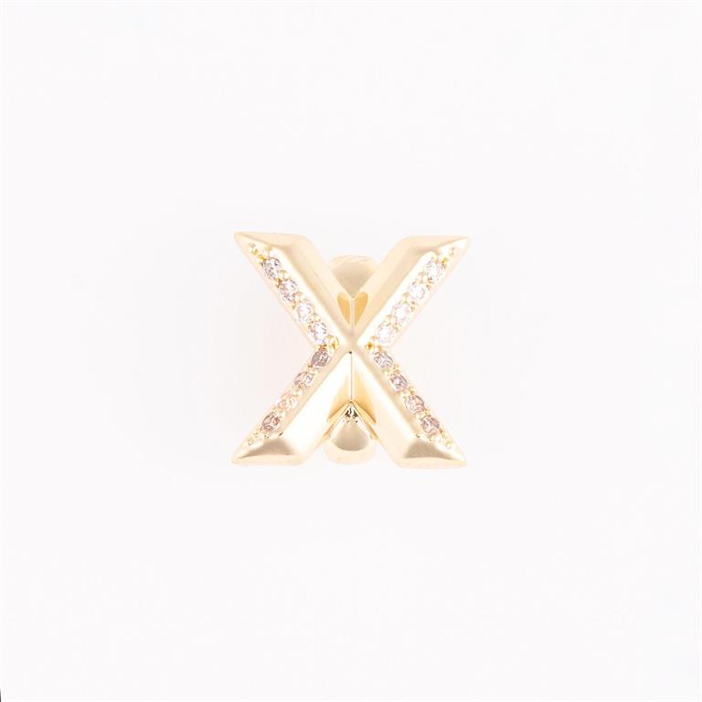Gold "X"-shaped Camryn Bracelet Charm Bar with sparkling gemstones on diagonals; available in small, medium, and large sizes.
