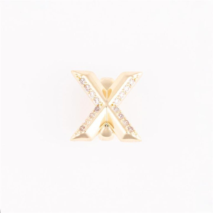 Gold "X"-shaped Camryn Bracelet Charm Bar with sparkling gemstones on diagonals; available in small, medium, and large sizes.
