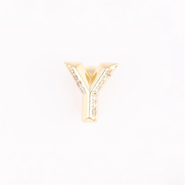 Gold letter "Y" charm with clear gemstones on each arm. Available sizes: S, M, L. Fits Camryn Bracelet Charm Bar only.