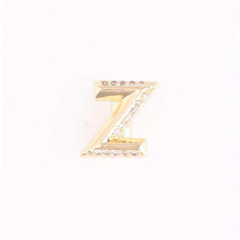 Gold letter "Z" pin with pink gemstones on two edges. Available in small, medium, and large sizes.