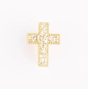 Small gold cross-shaped Camryn Bracelet Charm Bar with textured surface, beaded edges. Sizes available: S, M, L.
