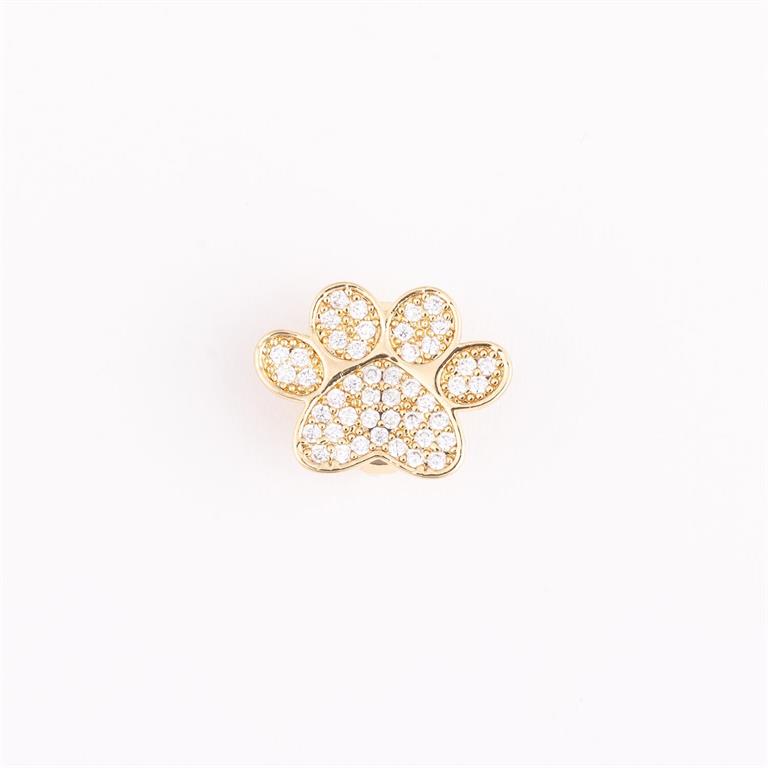 Gold-plated paw-shaped pin with clear crystals. Available in small, medium, and large sizes.