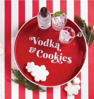 Round red Vodka &amp; Cookies Bar Tray.