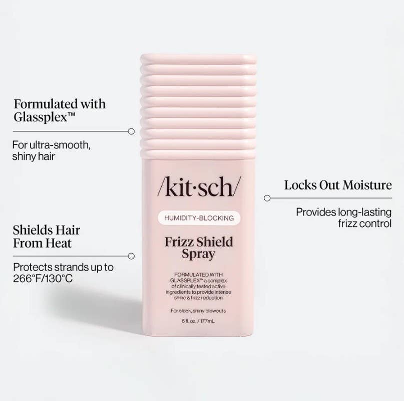 6 fl. oz. / 177 mL bottle of Humidity Blocking Frizz Shield Spray with heat protection, moisture resistance, and hair smoothing benefits.