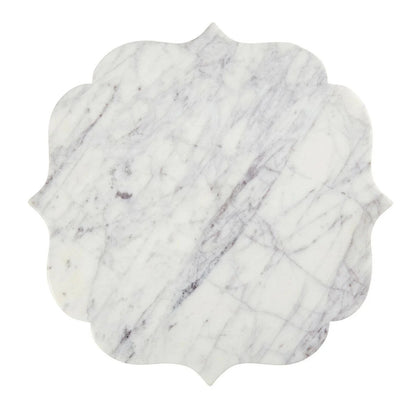 Scalloped White/Lavender Marble Board featuring gray veining. Available sizes: Small (6"x9"), Medium (10"x15"), Large (12"x18").