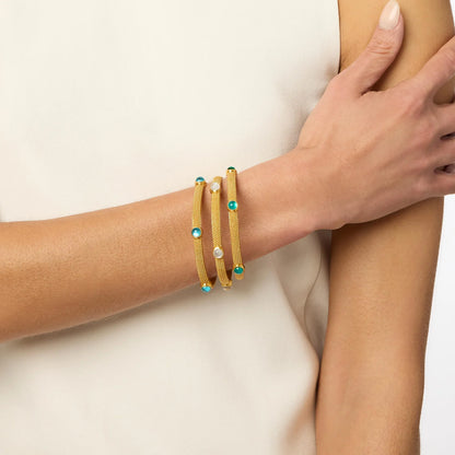 Cabochon Bangle by Julie Vos: 24K gold plate, turquoise accents. Available sizes: S, M, L.