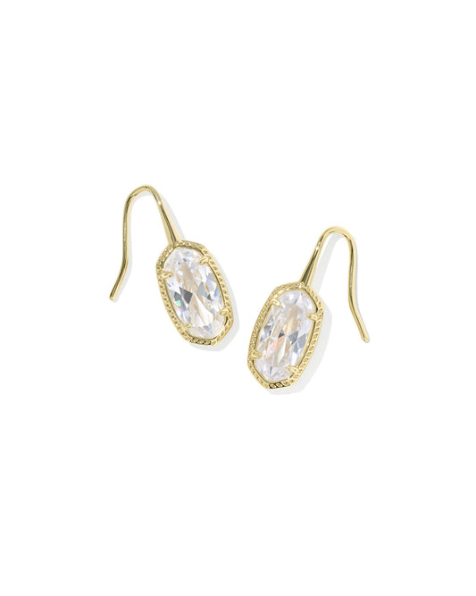 Lee Luxe Drop Earring Gold White: oval faceted clear stones, gold border. Sizes available: not specified.
