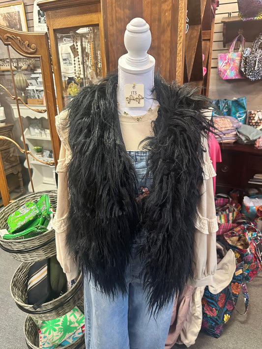 Black Long Fuzzy Fur Vest