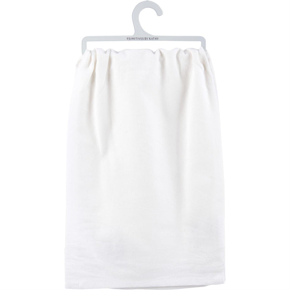 Plain white cotton kitchen towel with gingham ribbon trim. Sizes available: 16"x28", 18"x30", 20"x32".