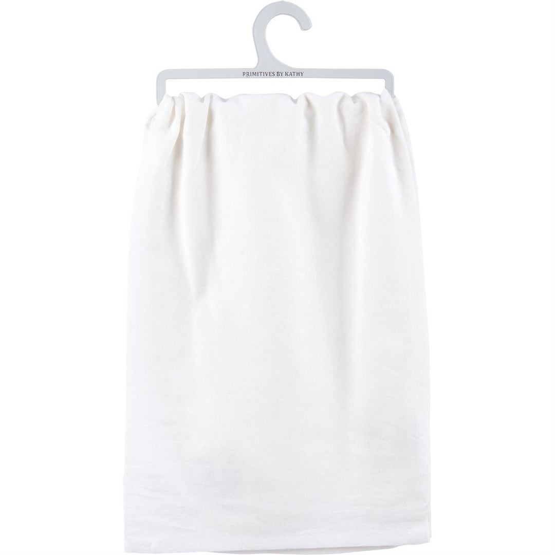 Plain white cotton kitchen towel with gingham ribbon trim. Sizes available: 16"x28", 18"x30", 20"x32".