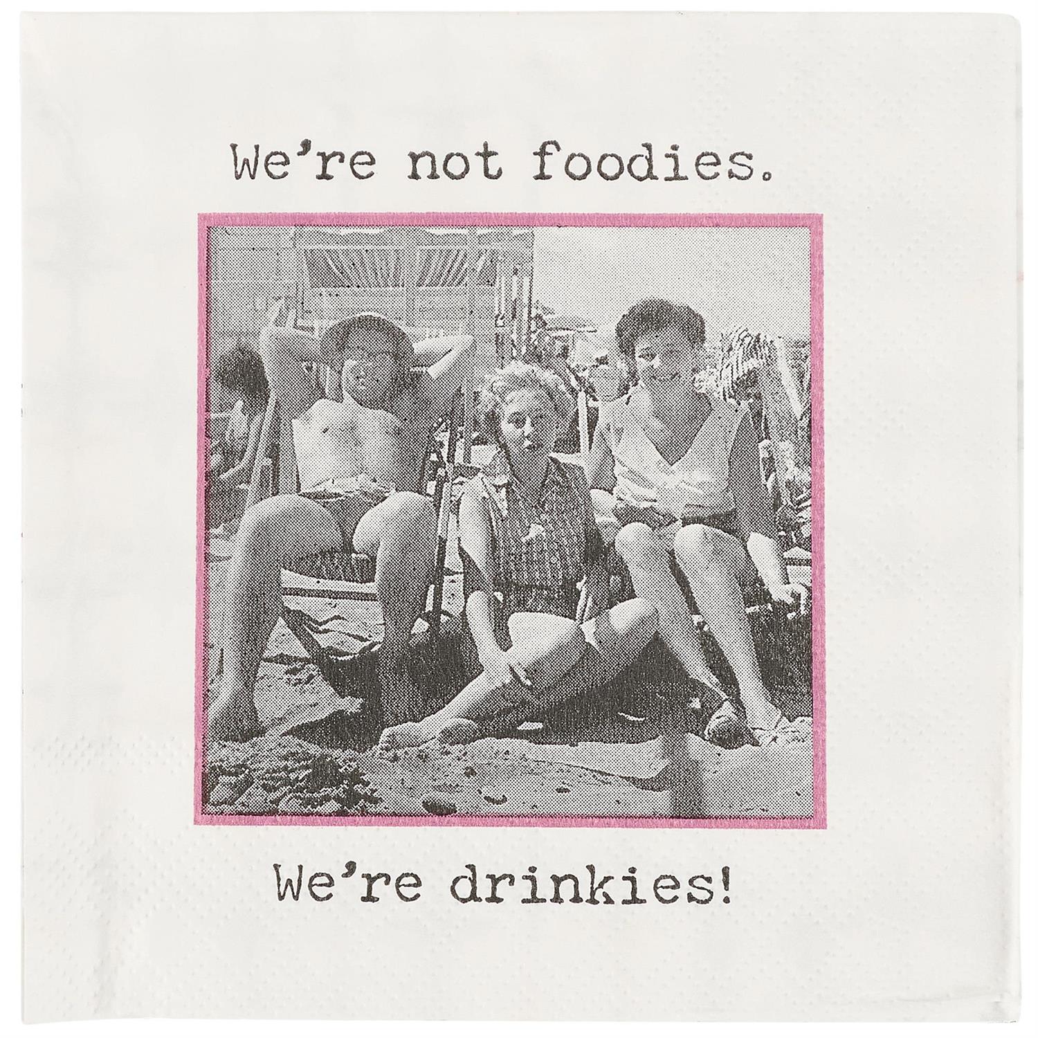Beverage Napkins - Drinkies: retro-style, humorous captions. Disposable. Sizes available: standard cocktail napkin.