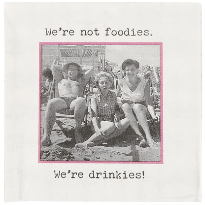 Beverage Napkins - Drinkies: retro-style, humorous captions. Disposable. Sizes available: standard cocktail napkin.