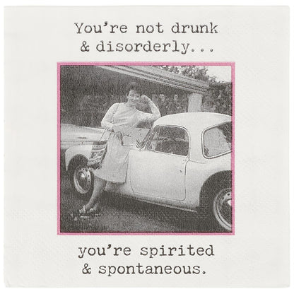 Beverage Napkins - Spirited And Spontaneous with retro caption. Available in 5"x5" size. Fun bar or cocktail napkin.