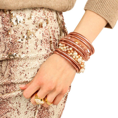 BuDhaGirl Rose Gold All Weather Bangles® Set of 6 with Serenity Prayer, available in S, M, L.