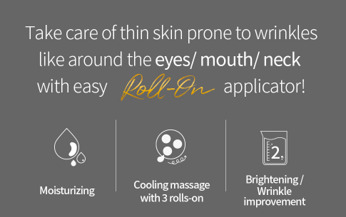 FARMSTAY Black Snail Premium Rolling Eye Serum for eyes, mouth, neck; icons show benefits. Sizes available: 25ml, 50ml.