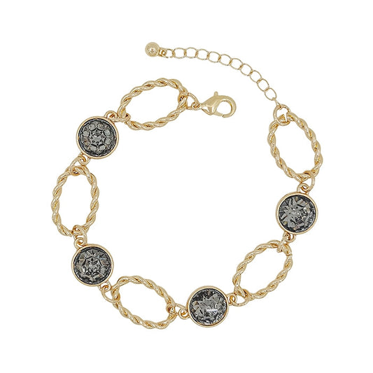 Black Diamond Crystal with Textured Gold Chain Bracelet