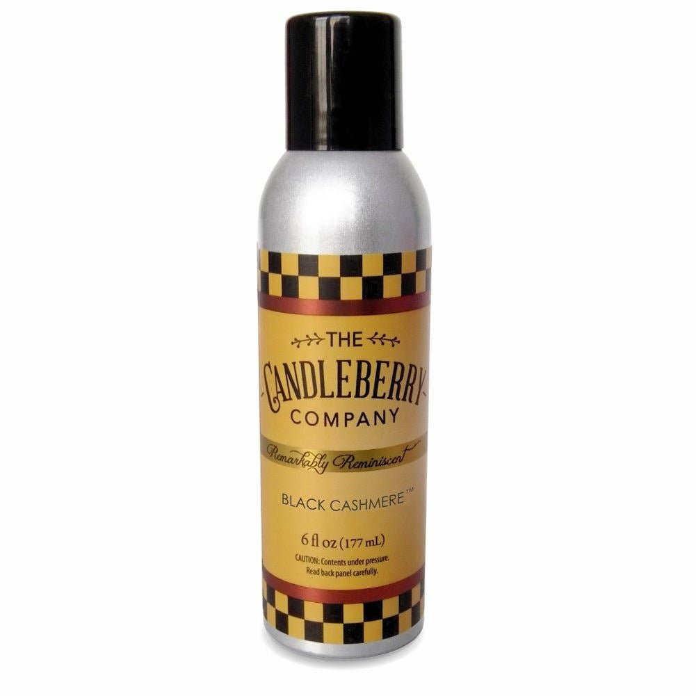 Black Cashmere™ room spray aerosol can, 6 fl oz (177 mL), with a black cap and checkered pattern border.