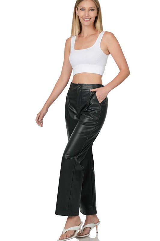 Faux Leather High Waist Pants with Pockets