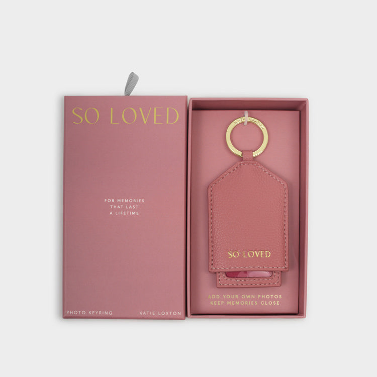 HIDDEN PHOTO KEYRING | SO LOVED | Raspberry Pink | 2 15/16" x 2 3/16"