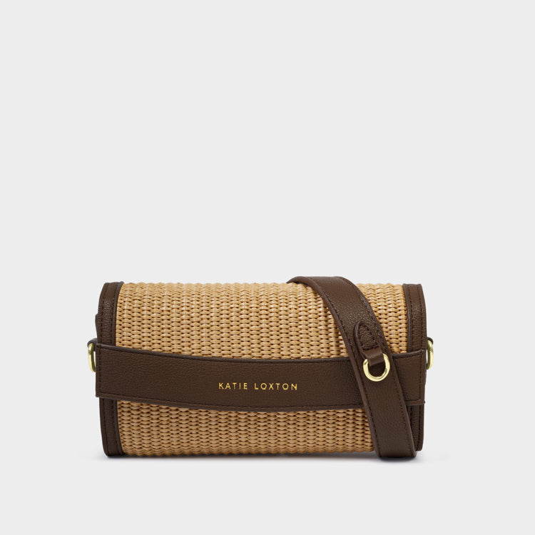 GLASSES AND CARDHOLDER CASE | Raffia/ Bitter Chocolate | 4" x 7 1/2" x 1 15/16"