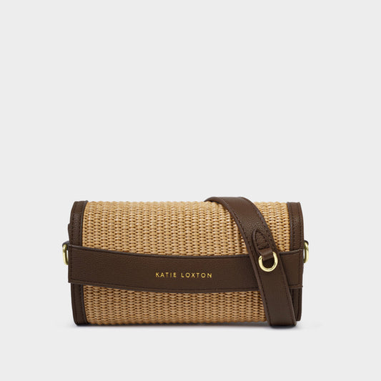 GLASSES AND CARDHOLDER CASE | Raffia/ Bitter Chocolate | 4" x 7 1/2" x 1 15/16"