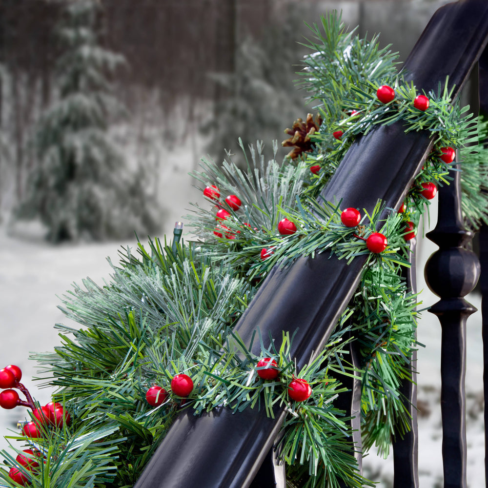 GarlandTies™, 10 Pack - Noble Pine with Berries - 14 inch artificial pine garland ties decorated with red berries.