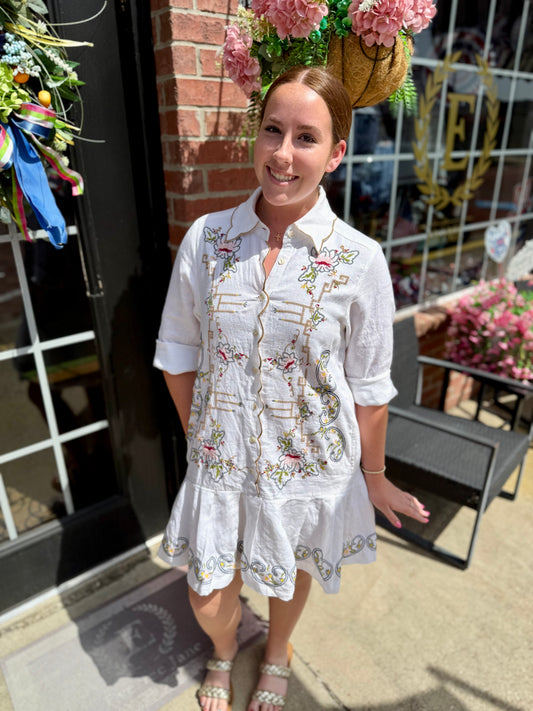 White Table Linens Dress in crisp white, featuring a classic fit. Available in sizes XS–XL.