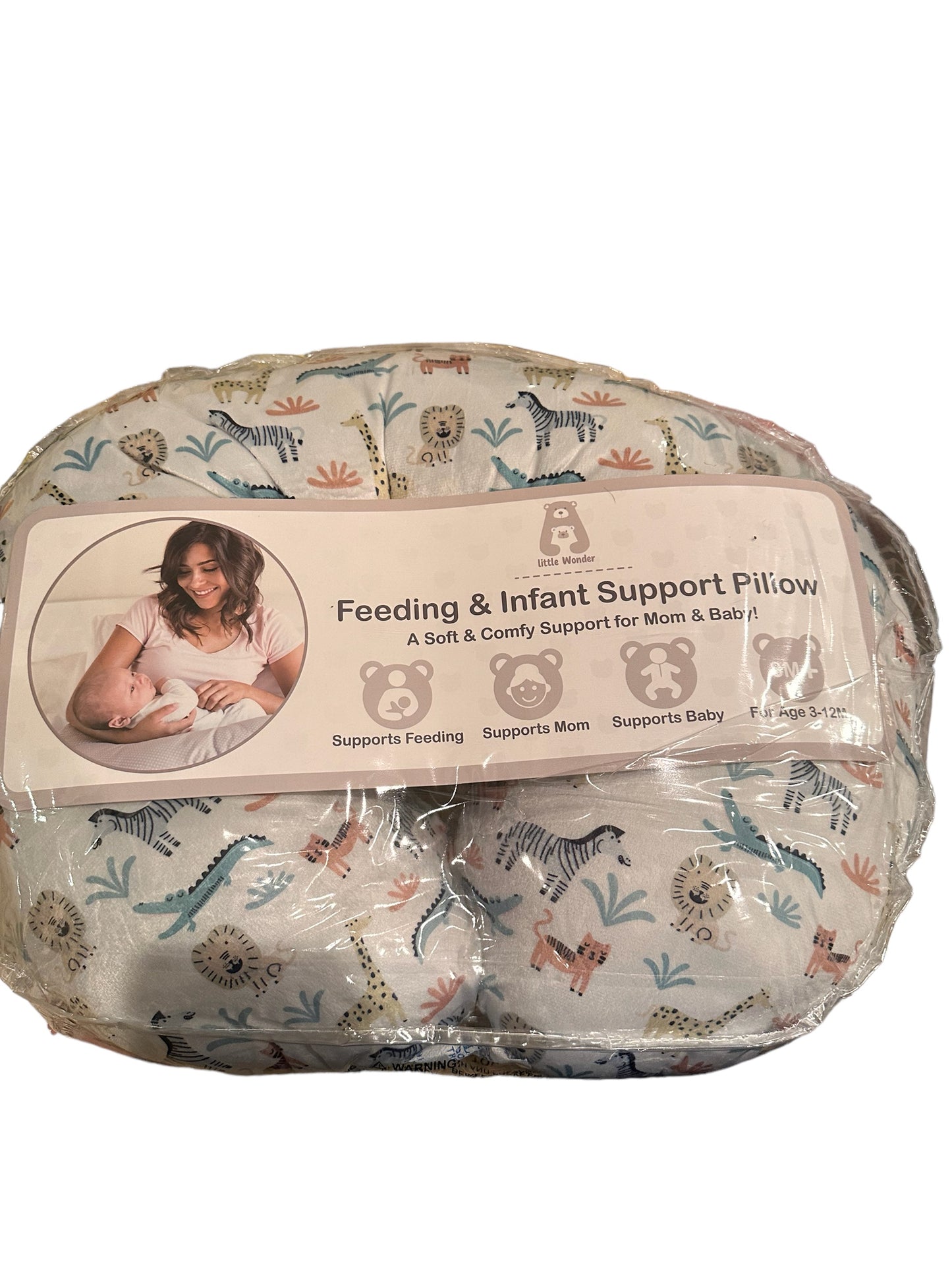 feeding and infant support pillow featuring zoo animals 