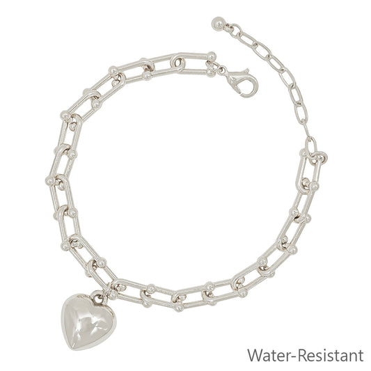 Water Resistant Silver Chain with Puffy Heart